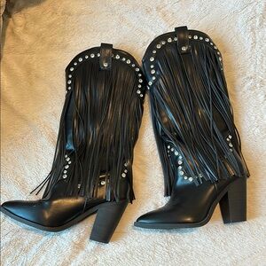 Black Fringe Western Boots